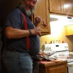 Jeff Pangburn snacks at his familys home.