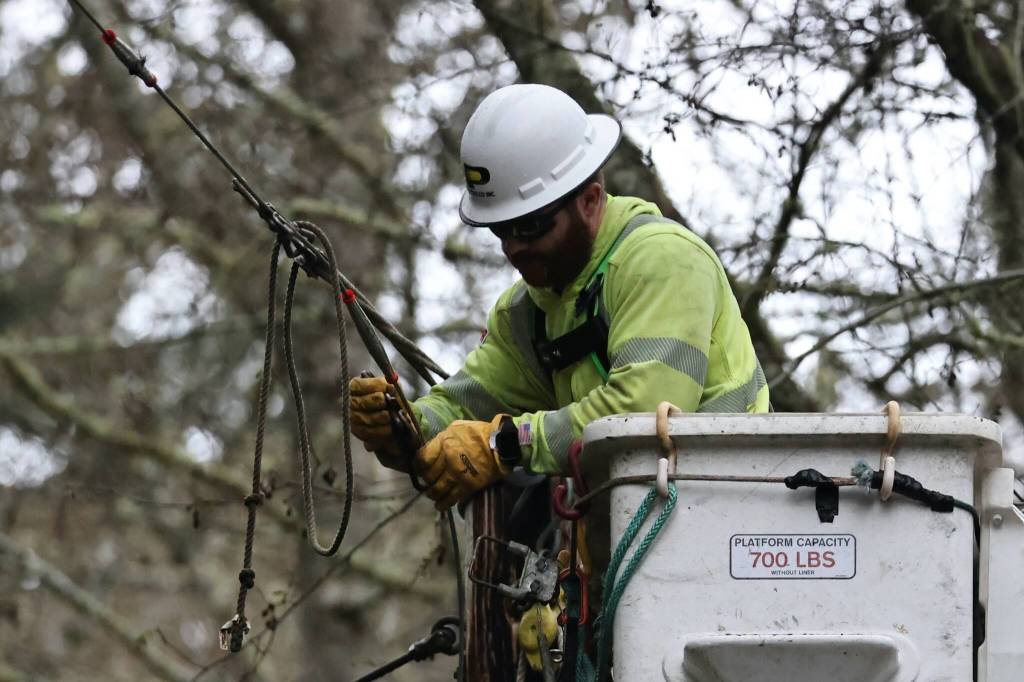 Photo provided by Puget Sound Energy. Winds from Wednesday morning around midnight, through Thursday morning had a far-reaching effect, particularly severe on the South end of the island.