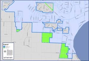 A graphic from the city of Oak Harbor shows areas in green that may be annex into the city.