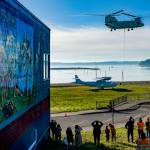 (Photo by Nathan Welton) Spectators gathered at the takeoff and touchdown points during both airlift attempts.