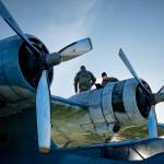 (Photo by David Welton) The Washington Army National Guard Chinook helicopter sling-loaded the PBY and doubled the length of the main cable carrying it from 150 feet on Tuesday to 300 feet on Wednesday.