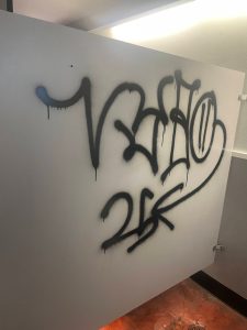 (Photo provided) Continuous graffiti in the public restrooms requires a lot of city staff time and resources to clean up.