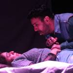 (Photo by Marina Blatt) In a desperate moment on stage, Karla Luna as Mimi Marquez and Cris Matochi as Roger Davis cling to love and each other.