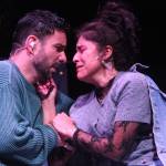 (Photo by Marina Blatt) In a desperate moment on stage, Karla Luna as Mimi Marquez and Cris Matochi as Roger Davis cling to love and each other.