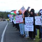 (Photo by Allyson Ballard) Hundreds of demonstrators gathered in Coupeville last week to protest ICE and to honor those affected by the federal agencys actions in recent months.
