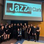 Photo provided. The 2025-2026 South Whidbey High School Jazz Ensemble celebrate their win at Clark College Jazz Festival.