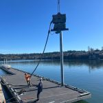 (Photo provided) Hammered pile driving can be a noisy process which can disturb marine life, so vibratory pile driving was used.