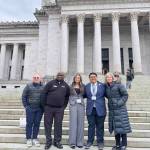 Photo provided. The event organizers rejoice after a successful Day 1 on the Capitol steps. From left are Travis Ruhter, James Layman, Aanchal Batwara, Gavin Cruz and Roz Thompson.