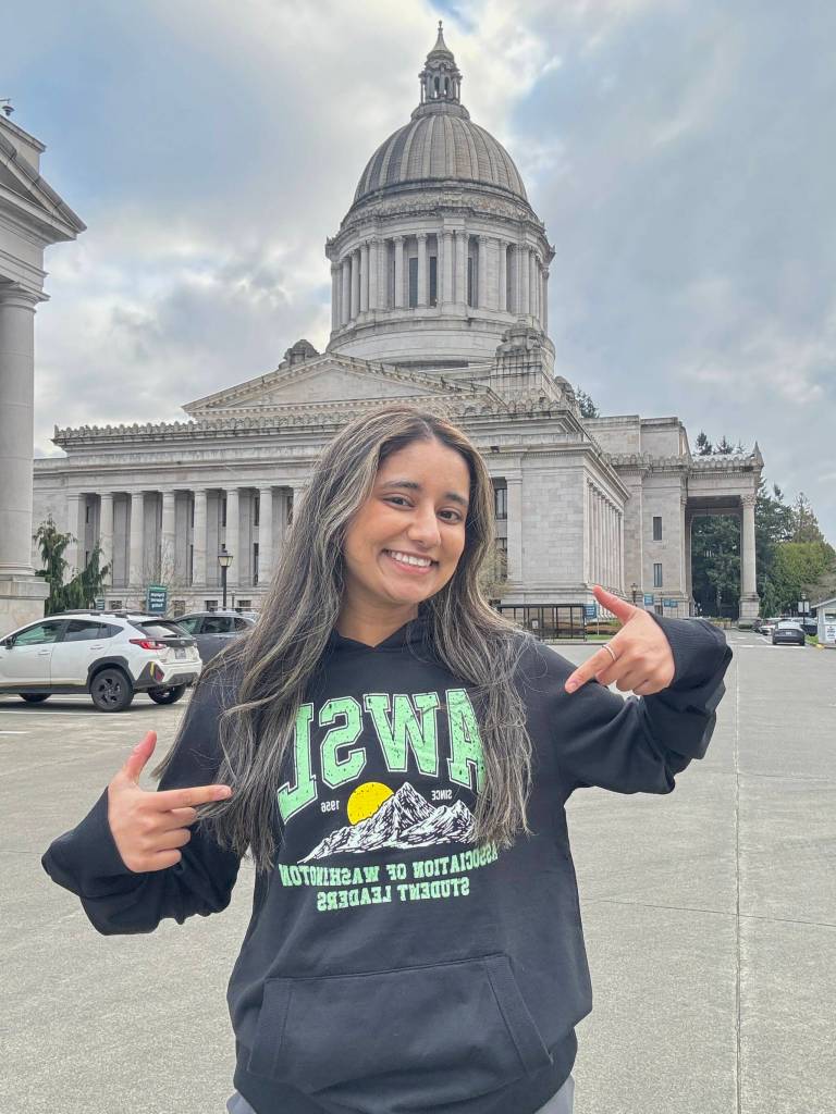 Photo provided. Aanchal Batwara smiles outside the Washington State Capitol after months of fundraising, logistics and late-night planning.