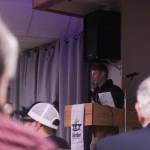 Photo by Allyson Ballard. Cmdr. Joshua Overn gave Naval Air Station Whidbey Islands annual State of the Station address Thursday at the Elks Lodge in Oak Harbor.