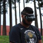 Photos by Allyson Ballard. Students can view live video feed from drones cameras through goggles like those used for virtual reality.