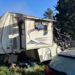 Photo provided by South Whidbey Fire/EMS. One woman was badly burned, and an RV was a total loss in a fire which occurred Thursday morning.