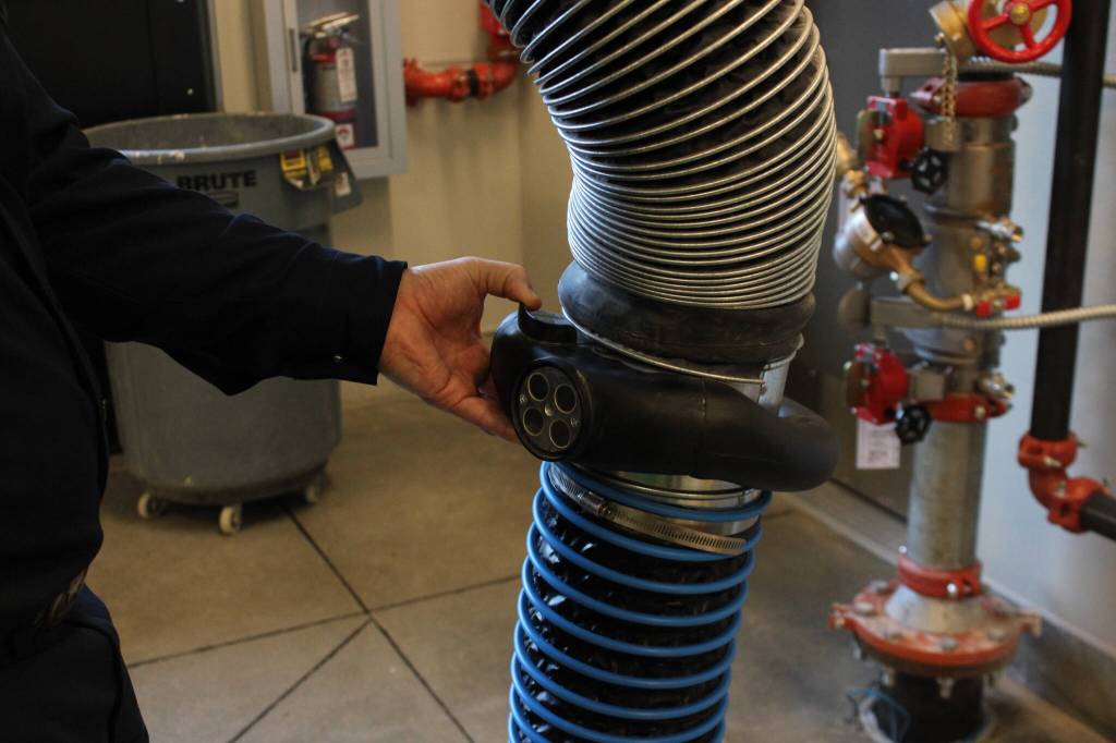 Photo by Allyson Ballard. An exhaust extraction system helps funnel fumes created by apparatuses outside.