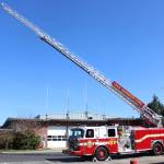 Photo by Allyson Ballard. The department demonstrated the reach of the trucks fully-extended ladder on Thursday.