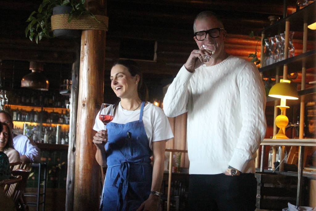 Kelly Mariani, a Scribe chef and Matt Ahern, the manager of sales distributions at Scribe, toasted to the guests at Captain Whidbey Inn.