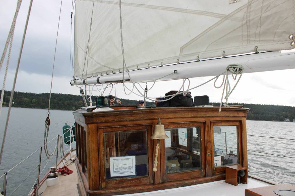 (Photo by Allyson Ballard) There are two helms from which the Suva can be steered: one in the pilothouse, and one on the deck.