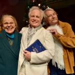 Photo by Patricia Guthrie. Longtime actor, stage manager and set designer, the late Jim Scullin played Clarence, the angel in search of wings, in the 2019 WICA production of Its a Wonderful Life. Hes surrounded by Judith Walcutt and David Ossman, who directed the play.