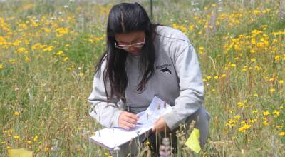 (Photo by Marina Blatt) Lana Rasmussen, a restoration ecologist at Pacific Rim Institute, said volunteers can play a meaningful role in restoring native habitat.