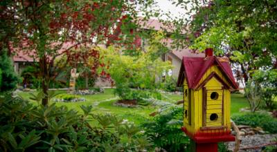 Photo by David Welton
A colorful bird feeder brightens one of the gardens featured in last years Whidbey Island Garden Tour.