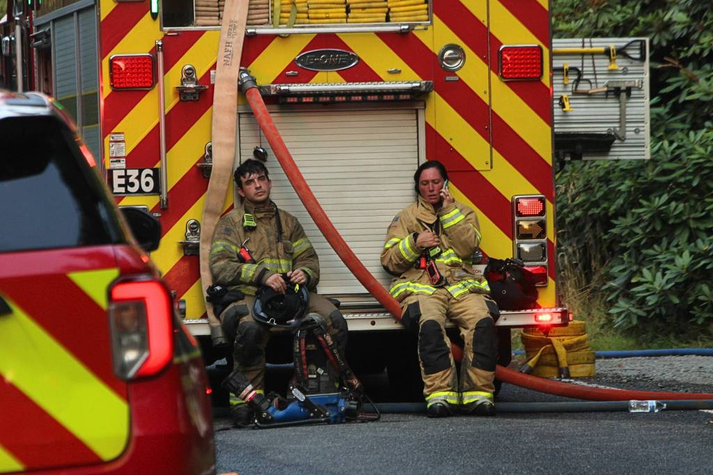 Photo by Allyson Ballard
Firefighters from South Whidbey Fire/EMS responded to a fire Wednesday afternoon.